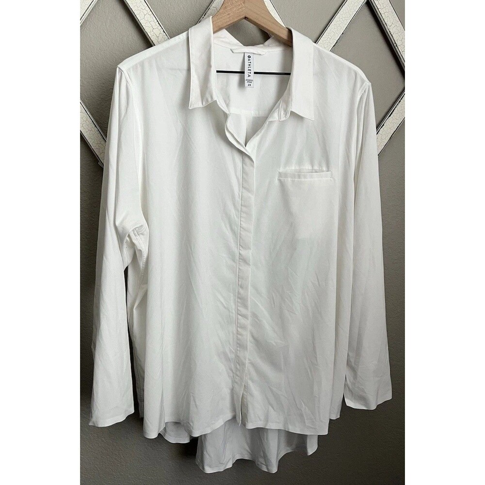 Athleta Urbanite Top Women’s 2X Long Sleeve Button Down Shirt - White